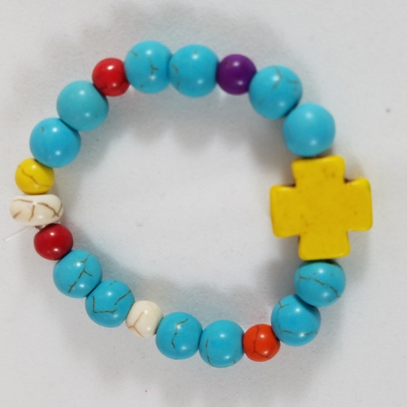 Hand Crafted Kids' Howlite Cross Bracelet Turquoise/Purple/White/Red/ etc